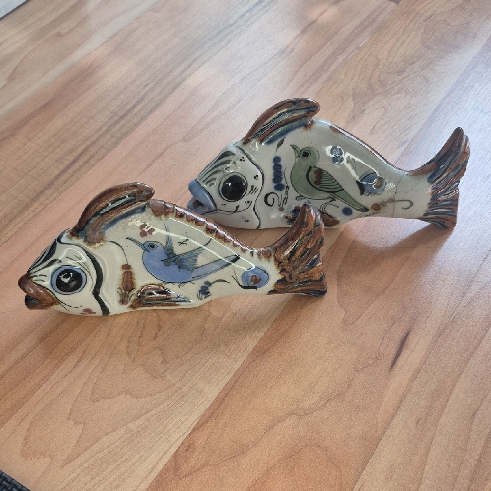 Ken Edwards Mexican Folk Art Ceramic Fish - set of 2